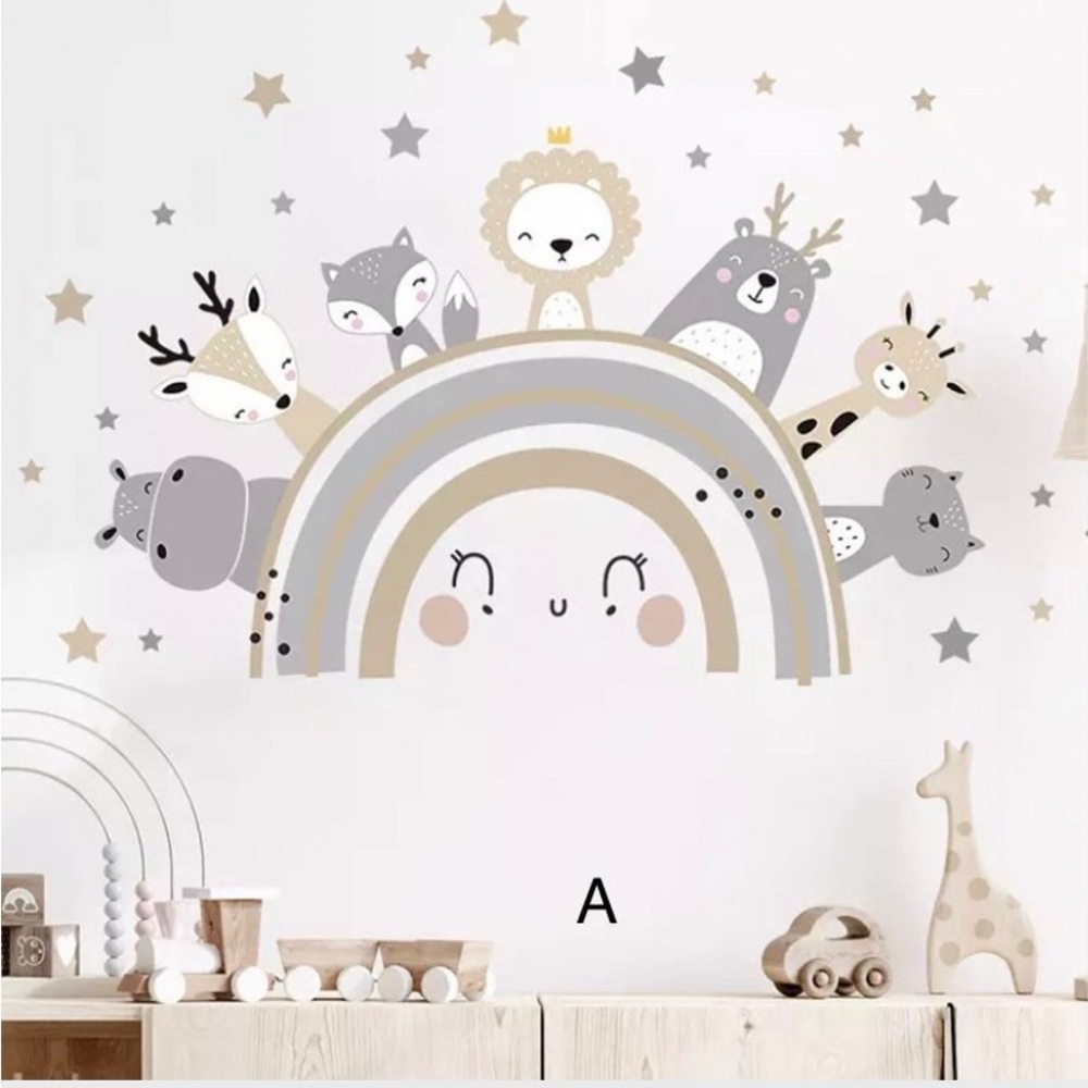 SET/4 WALL DECALS Neutral Animal Friends Removable Wall Sticker For Baby & Kids